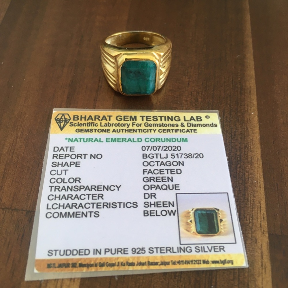 925 yellow gold sterling silver ring emerald facet